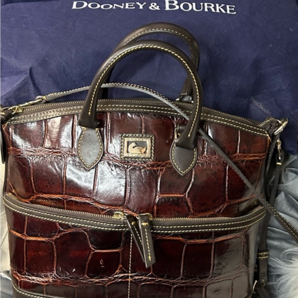 Euc Vintage Dooney & Bourke Croc Leather Satchel Shoulder Bag Crossbody Strap